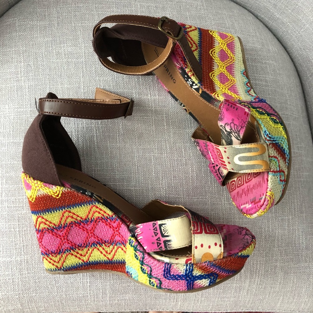 Call It Spring Boho Embroidered Platform Wedge - image 1